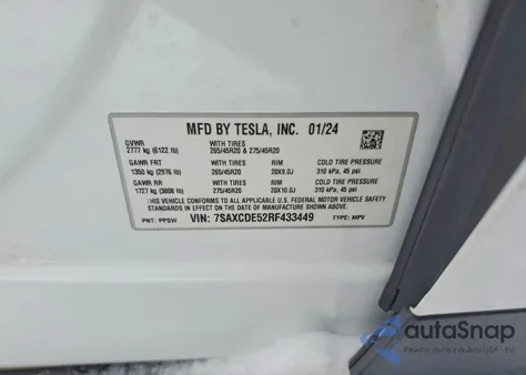 2024 Tesla Model X from USA, damaged, VIN 7SAXCDE52RF433449